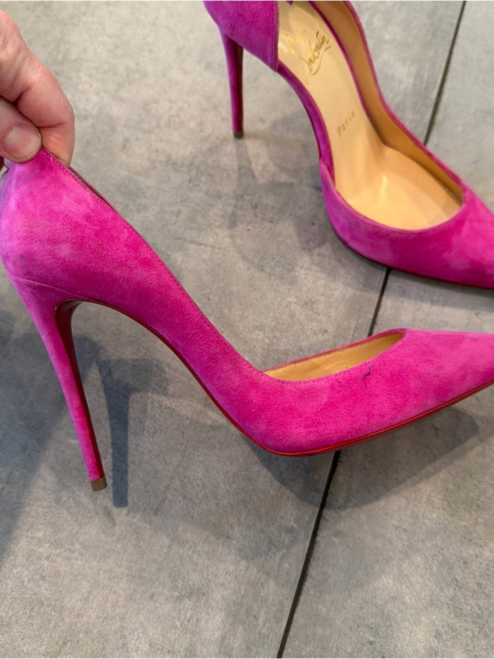 Christian Louboutin Pink Fuchsia Suede D’Orsay Heels 37.5 US 7.5 - Picture 2 of 14